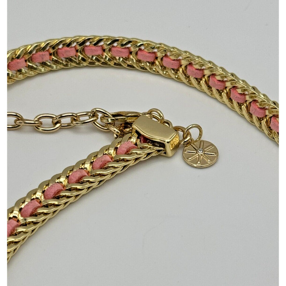 RJ Graziano Pink Gold Tone Necklace Braided Flat Soft Shiny Heavy Necklace 20" - Picture 5 of 5